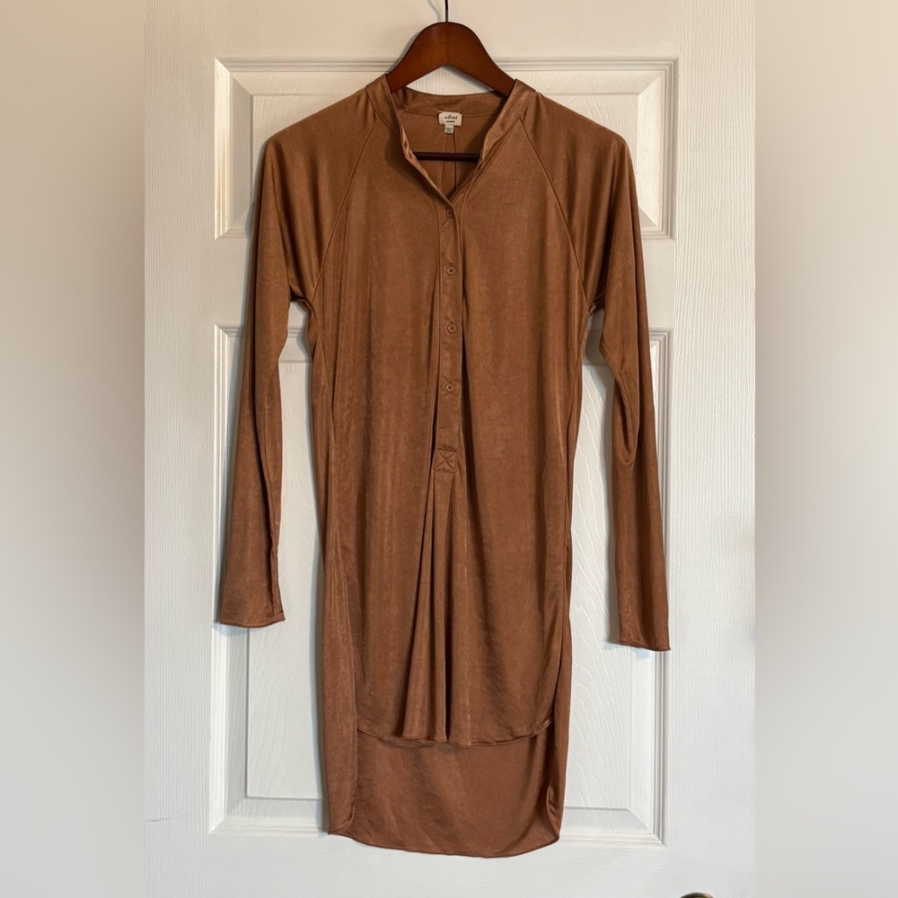 Wilfred Henley Long Sleeve Stretch Satin Mini Shirt Dress Size XXSmall - Picture 3 of 14